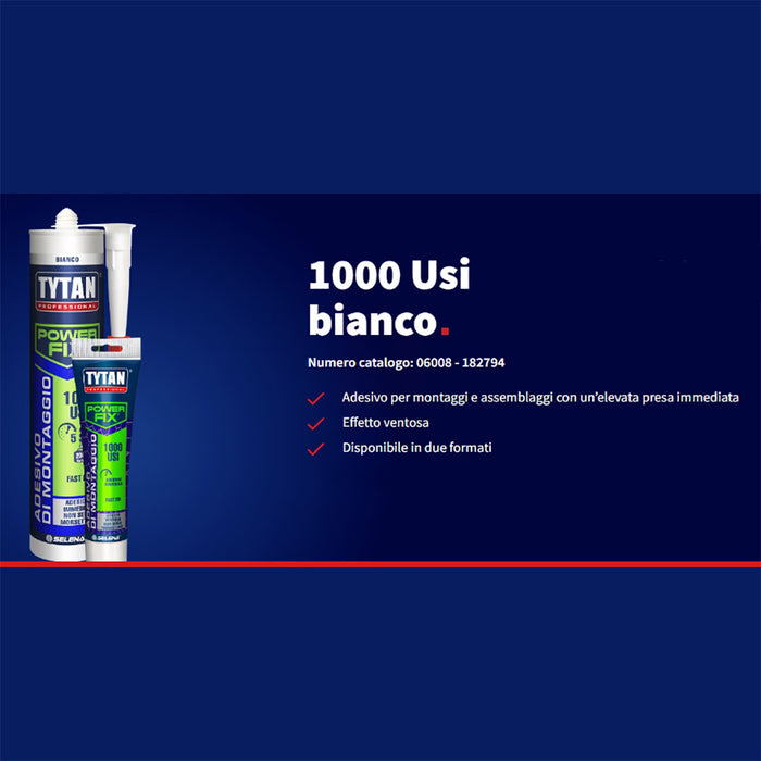 Adesivo di montaggio Colla montaggio assemblaggi Power fix 1000 usi Tytan 1000 usi bianco 80 ml