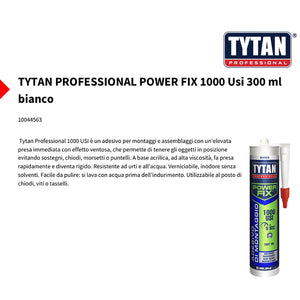 Adesivo di montaggio Colla montaggio assemblaggi Power fix 1000 usi Tytan 1000 usi bianco 80 ml