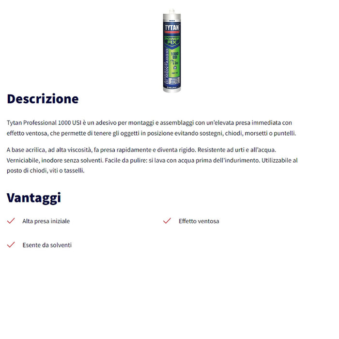 Adesivo di montaggio Colla montaggio assemblaggi Power fix 1000 usi Tytan 1000 usi bianco 80 ml