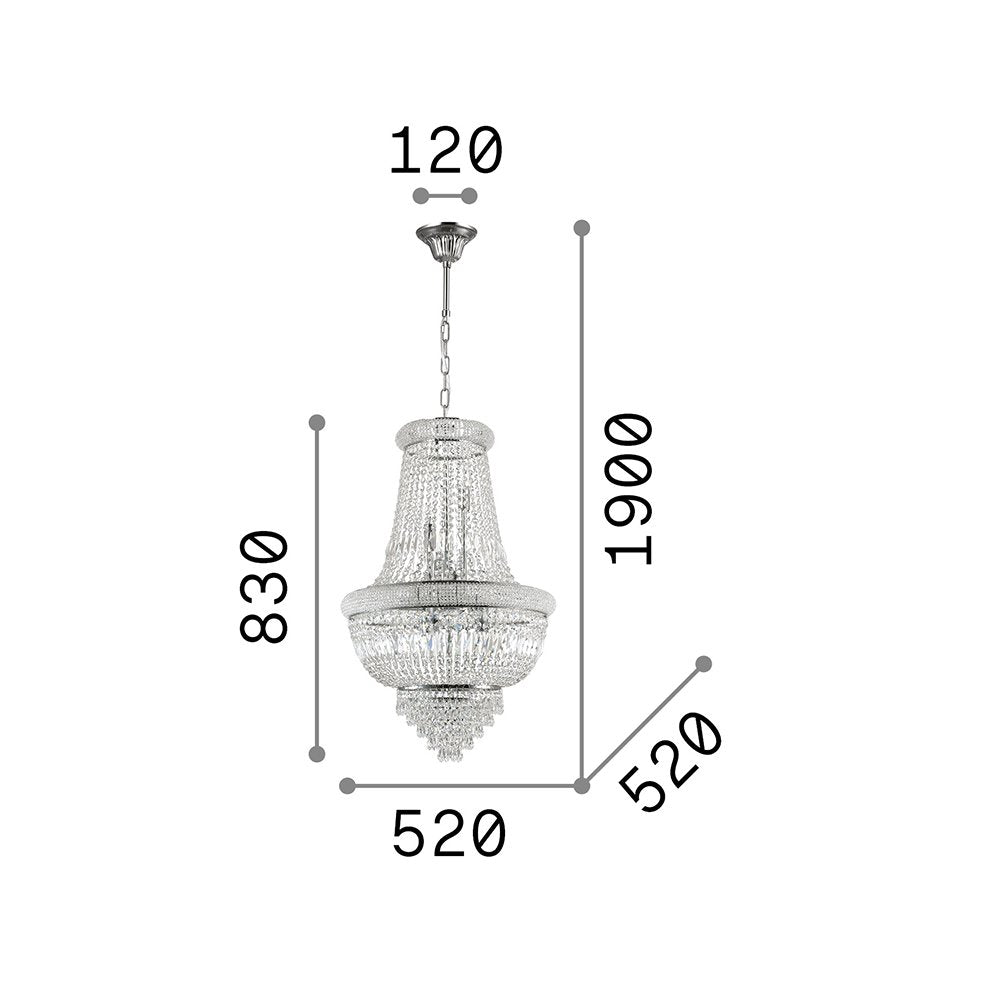 Lampadario Classico Dubai Metallo-Cristallo Cromo 10 Luci E14