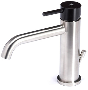 Rubinetto Miscelatore Monocomando Lavabo con Scarico in Acciaio Inox Maniglia Carbone