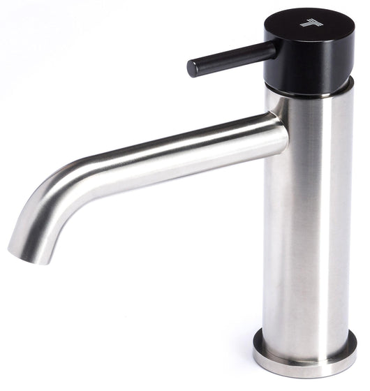 Rubinetto Miscelatore Monocomando Lavabo senza Scarico in Acciaio Inox Satinato Maniglia Carbone