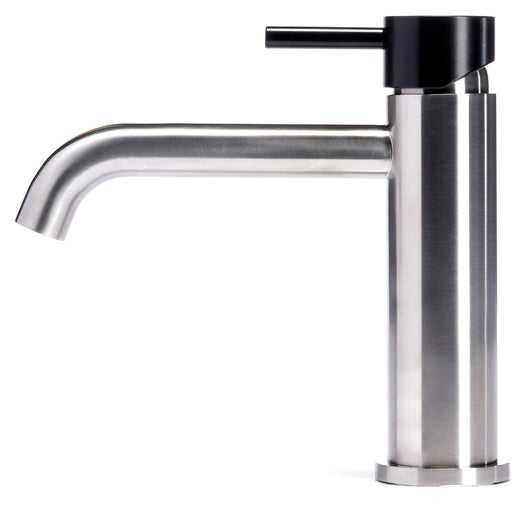 Rubinetto Miscelatore Monocomando Lavabo senza Scarico in Acciaio Inox Satinato Maniglia Carbone