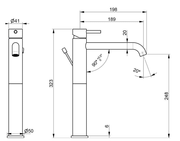 Rubinetto Miscelatore Monocomando Lavabo Alto in Acciaio Inox Maniglia Deserto