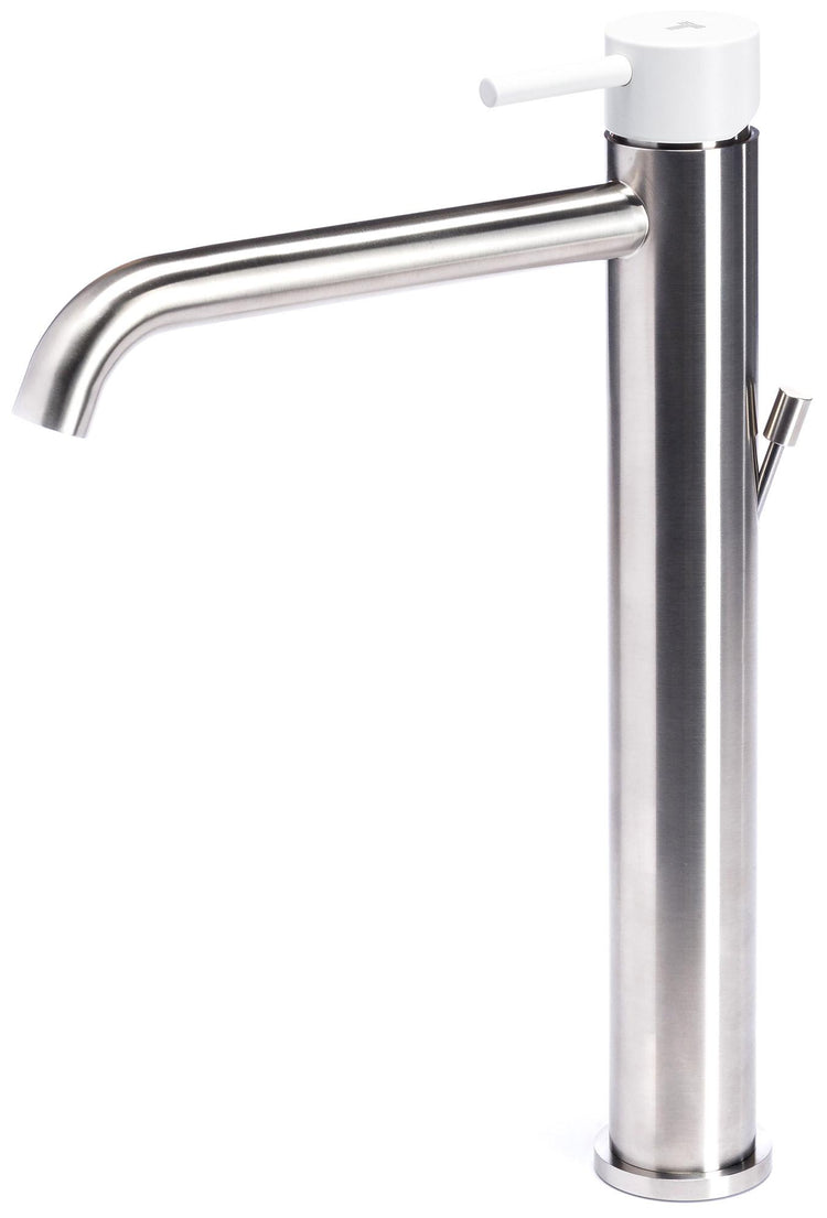 Rubinetto Miscelatore Monocomando Lavabo Alto in Acciaio Inox Maniglia Neve