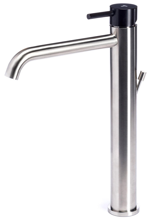 Rubinetto Miscelatore Monocomando Lavabo Alto in Acciaio Inox Maniglia Carbone