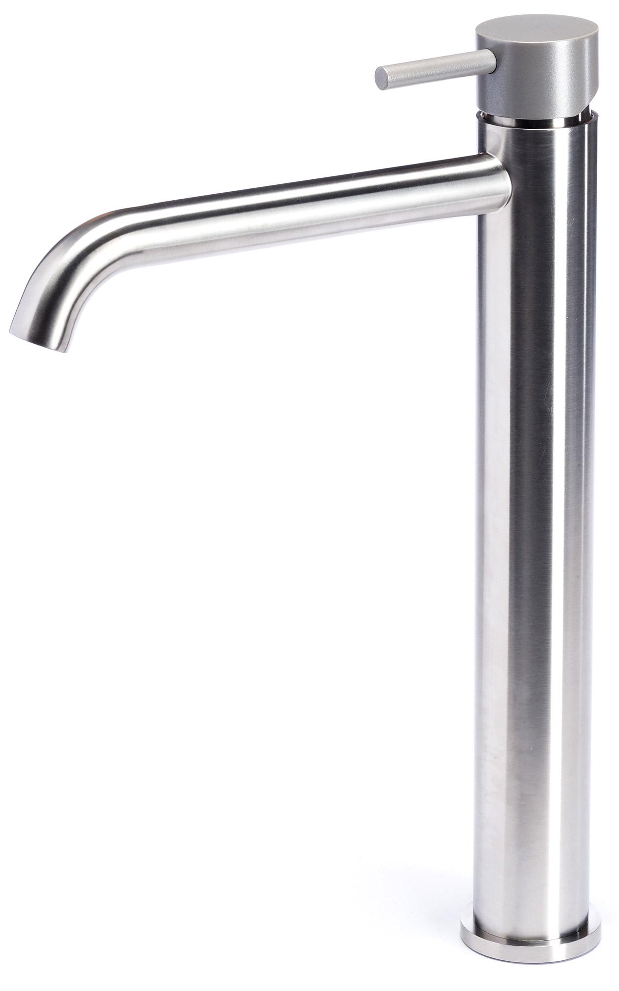 Rubinetto Miscelatore Monocomando Lavabo Alto in Acciaio Inox Satinato Maniglia Roccia