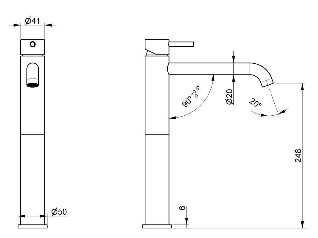 Rubinetto Miscelatore Monocomando Lavabo Alto in Acciaio Inox Satinato Maniglia Roccia