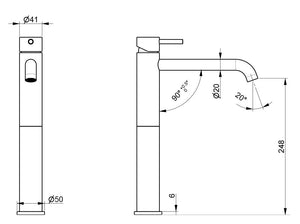 Rubinetto Miscelatore Monocomando Lavabo Alto in Acciaio Inox Satinato Maniglia Roccia