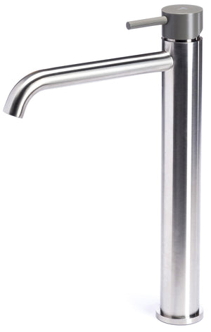 Rubinetto Miscelatore Monocomando Lavabo Alto in Acciaio Inox Satinato Maniglia Antracite