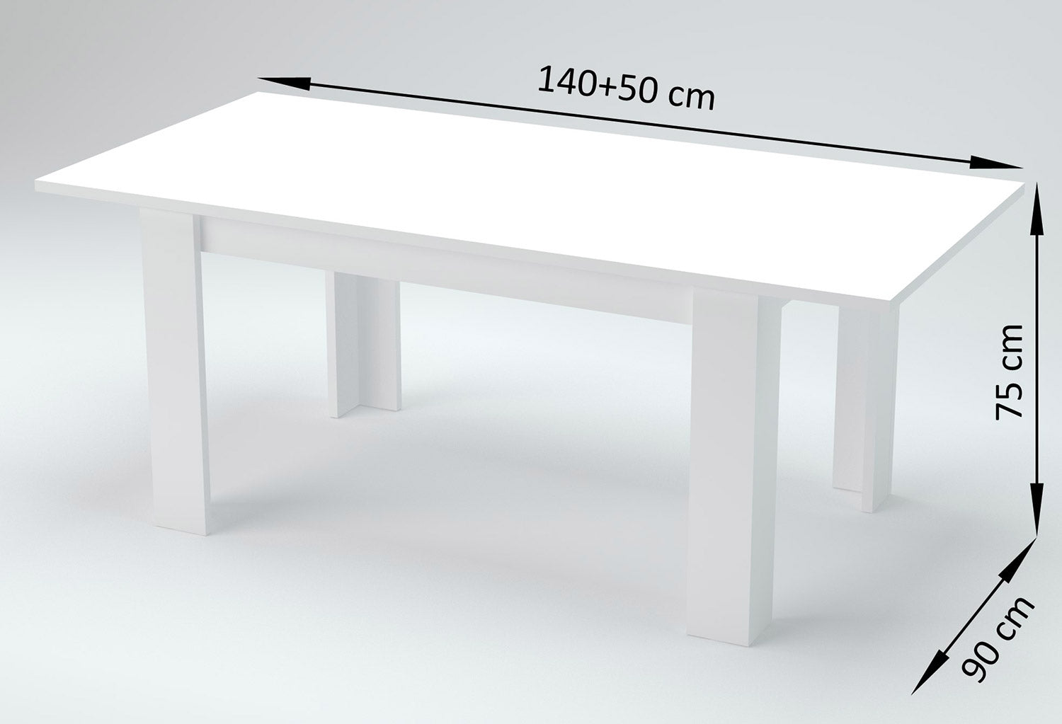 Tavolo Allungabile 90x140/190x75 cm Jesi Bianco Lucido e Cemento