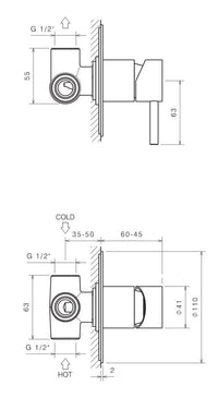 Rubinetto Miscelatore Monocomando Doccia ad Incasso in Acciaio Inox Maniglia Carbone