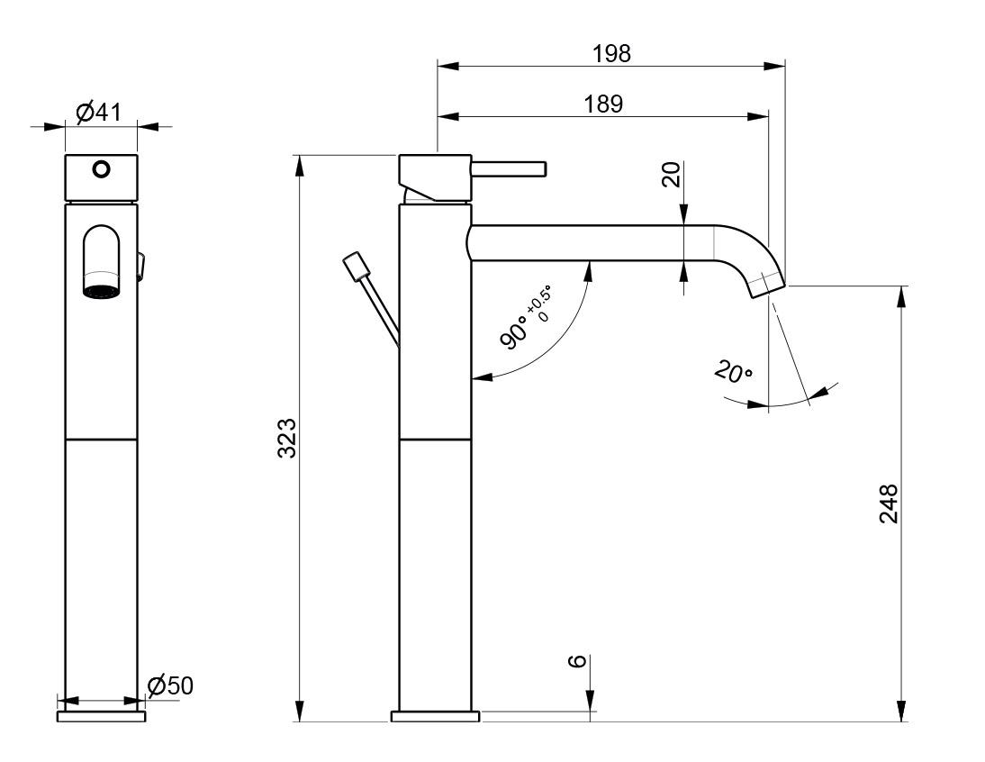 Rubinetto Miscelatore Monocomando Lavabo Alto con Scarico in Acciaio Inox Satinato Nilo