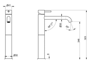 Rubinetto Miscelatore Monocomando Lavabo Alto senza Scarico in Acciaio Inox Satinato Nilo