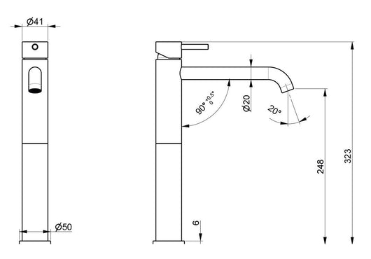 Rubinetto Miscelatore Monocomando Lavabo Alto senza Scarico in Acciaio Inox Satinato Nilo