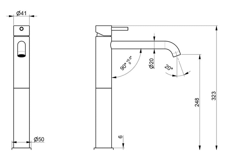 Rubinetto Miscelatore Monocomando Lavabo Alto senza Scarico in Acciaio Inox Satinato Nilo