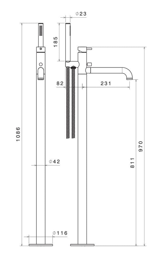 Miscelatore Freestanding per Vasca da Bagno con Doccino in Acciaio Inox Satinato Nilo