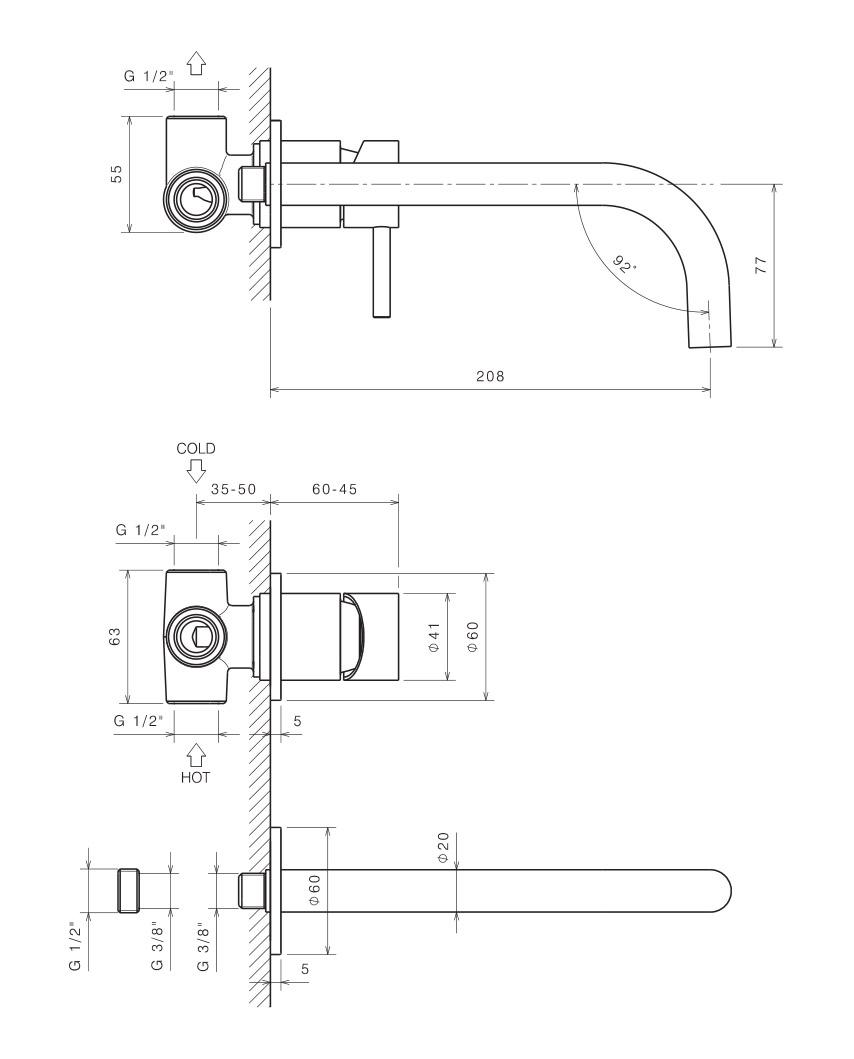 Rubinetto Miscelatore Monocomando Lavabo ad Incasso in Acciaio Inox Satinato Nilo