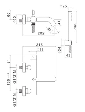 Kit Doccino e Miscelatore Monocomando per Vasca in Acciaio Inox Satinato Nilo