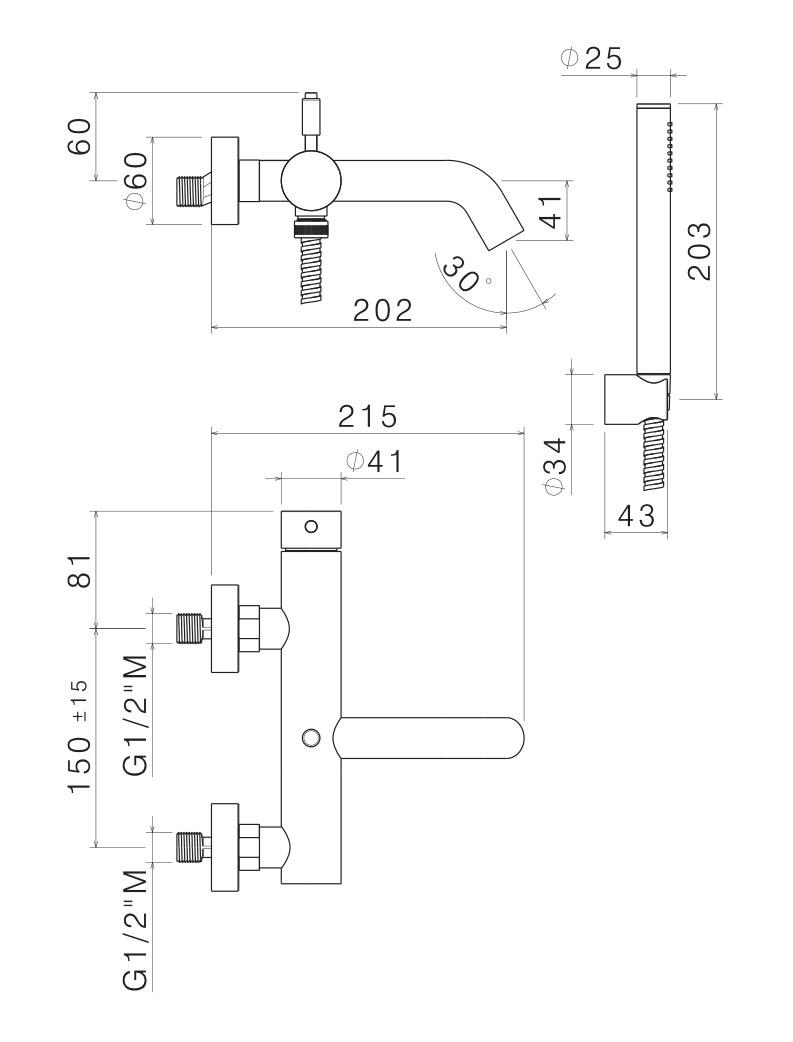 Kit Doccino e Miscelatore Monocomando per Vasca in Acciaio Inox Satinato Nilo