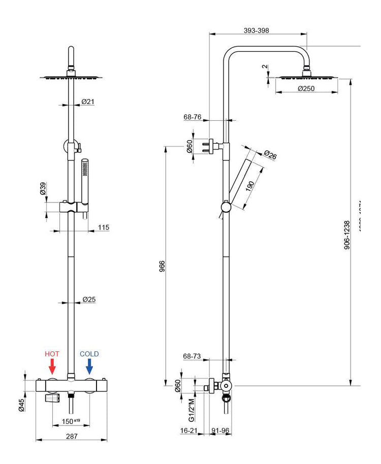 Saliscendi Asta con Miscelatore Soffione e Doccetta in Acciaio Inox Satinato Nilo