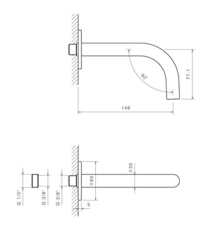 Bocca Erogazione a Parete Lavabo da 150 mm in Acciaio Inox Satinato Nilo