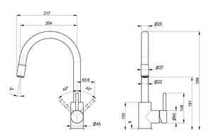 Rubinetto Cucina Miscelatore Monocomando Lavello Canna Tonda Doccetta Estraibile n Acciaio Inox