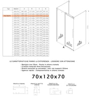 Box Doccia 3 Lati 70x120x70 cm 1 Anta Scorrevole in Cristallo Trasparente 8mm H195 Bonussi Alina