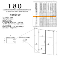 Porta Parete Doccia 180 cm 1 Anta Battente in Cristallo Trasparente 8mm H195 Bonussi Leonie