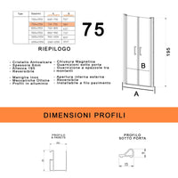 Porta Parete Doccia 75 cm 2 Ante Saloon in Cristallo Trasparente 6mm H195 Bonussi Julia