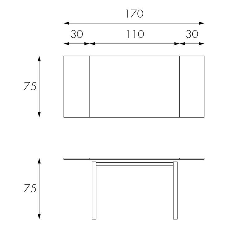 Tavolo Allungabile 110/170x75x75 cm in Metallo con Top in Vetro Bianco