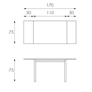 Tavolo Allungabile 110/170x75x75 cm in Metallo con Top in Vetro Bianco