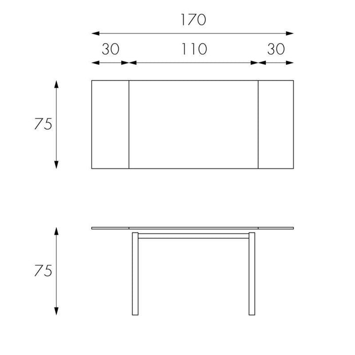 Tavolo Allungabile 110/170x75x75 cm in Metallo con Top in Vetro Bianco