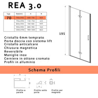 Porta Parete Doccia 70 cm 1 Anta a Libro in Cristallo Trasparente 6mm H195 Bonussi Fiona