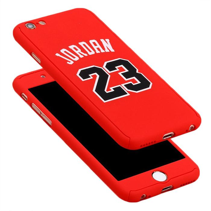 Custodia total protection iPhone 7-Michael Jordan + Pellicola Vetro-Rosso