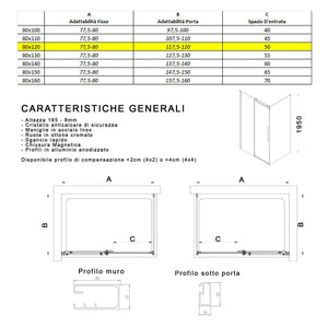 Box Doccia Angolare 80x120 cm 1 Anta Scorrevole in Cristallo Fumè 8mm H195 Bonussi Alina