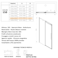 Porta Parete Doccia 150 cm 1 Anta Scorrevole in Cristallo Trasparente 8mm H195 Bonussi Selina