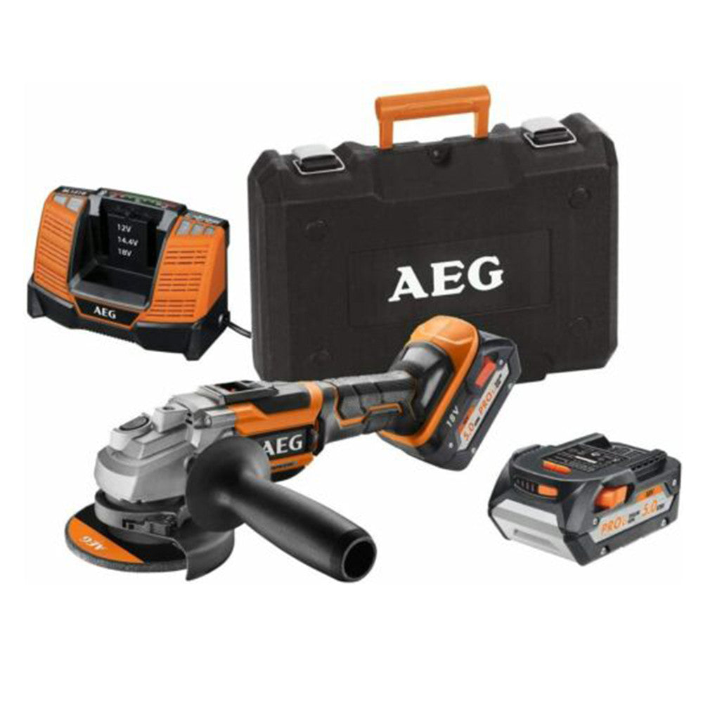 Bews 18-115Bl502C - Smerigliatrice Angolare Brushless Con Elettronica Coretek 18V - 2 Batterie Da 5Ah Al Litio + Valigetta - Aeg