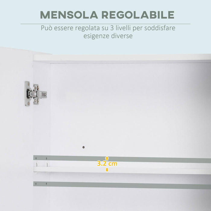 Pensile da Bagno con Specchio 2 Ante 60x15x75 cm in MDF Bianco