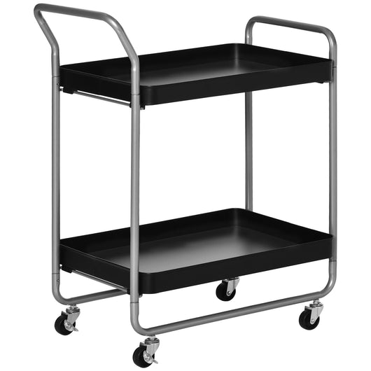 Carrello Portavivande da Cucina 2 Ripiani 63x40,4x83,5 cm con Ruote in Metallo Nero