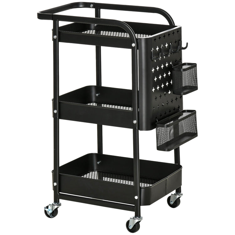 Carrello Portavivande da Cucina 3 Ripiani 51,5x32x75,6 cm con Ruote in Acciaio Nero