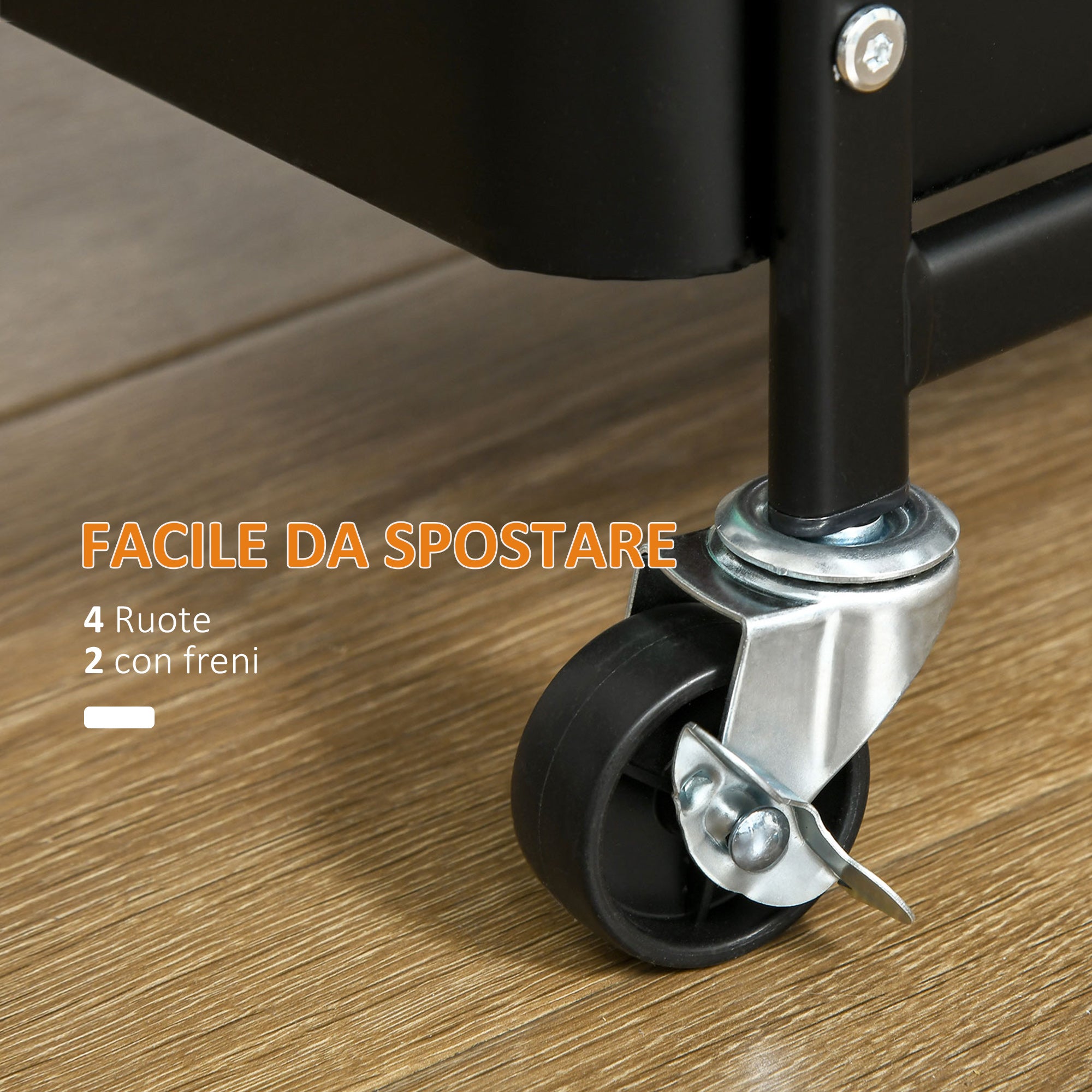 Carrello Portavivande da Cucina 3 Ripiani 51,5x32x75,6 cm con Ruote in Acciaio Nero