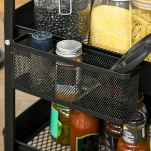 Carrello Portavivande da Cucina 3 Ripiani 51,5x32x75,6 cm con Ruote in Acciaio Nero