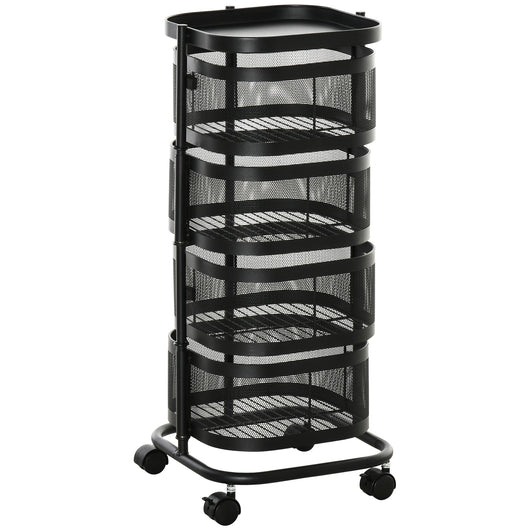 Carrello Portavivande da Cucina 4 Cestelli 1 Ripiano 33x33x77 cm con Ruote in Acciaio Nero