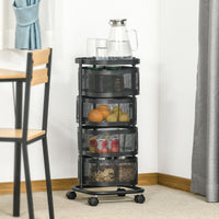 Carrello Portavivande da Cucina 4 Cestelli 1 Ripiano 33x33x77 cm con Ruote in Acciaio Nero