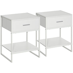 Set 2 Comodini 1 Cassetto 1 Ripiano 45x40x60 cm in Acciaio e Truciolato Bianco