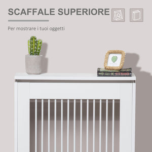 Copritermosifone a Doghe 60x18x84 cm in MDF e Acciaio Bianco