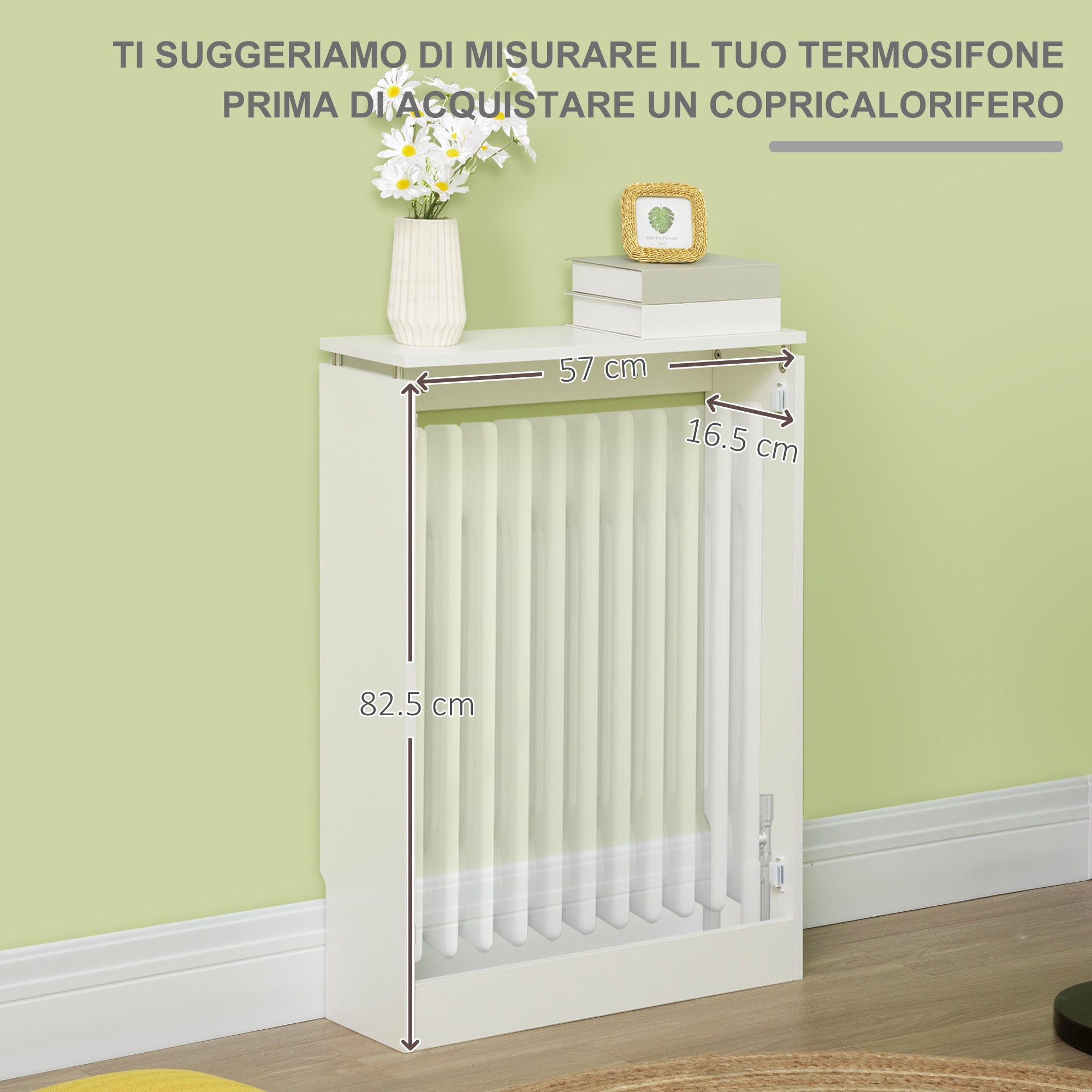 Copritermosifone a Doghe 60x18x84 cm in MDF e Acciaio Bianco