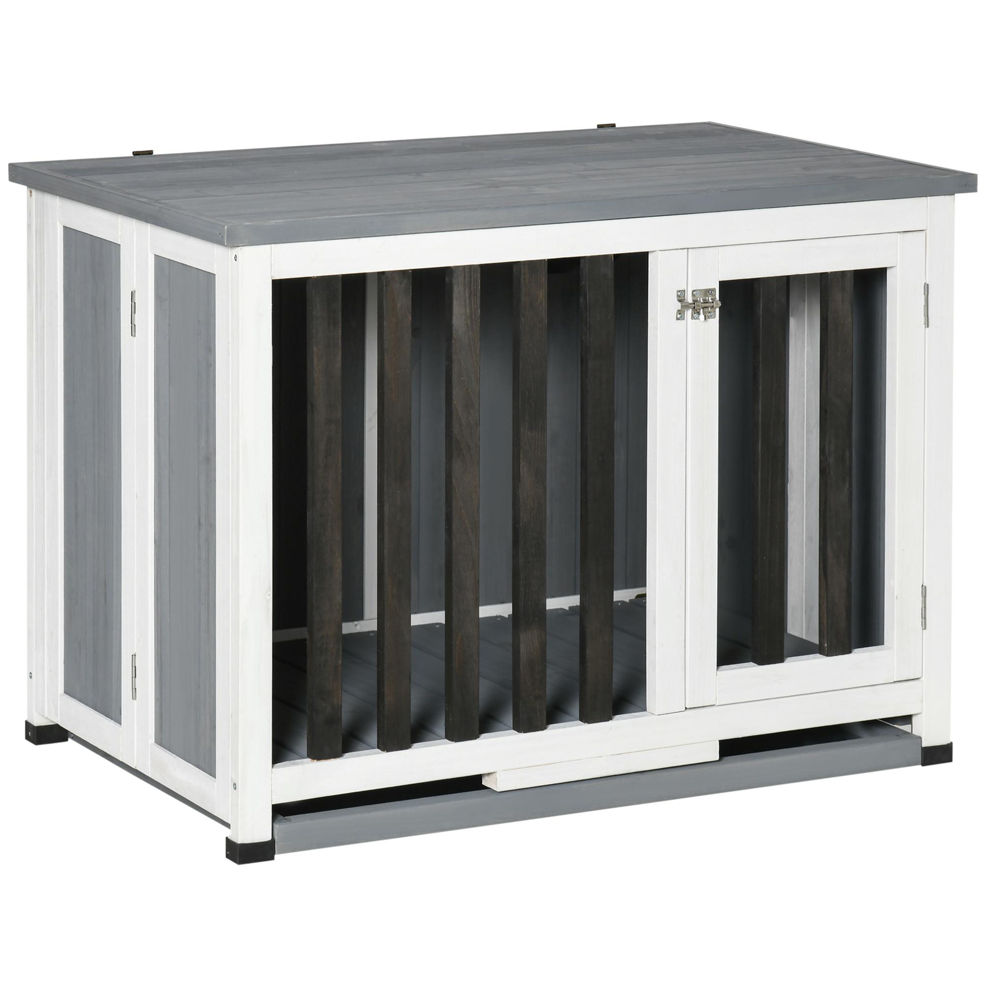 Gabbia Pieghevole per Cani Max 15 Kg 84,5x51,4x61 cm in Legno Bianco e Grigio