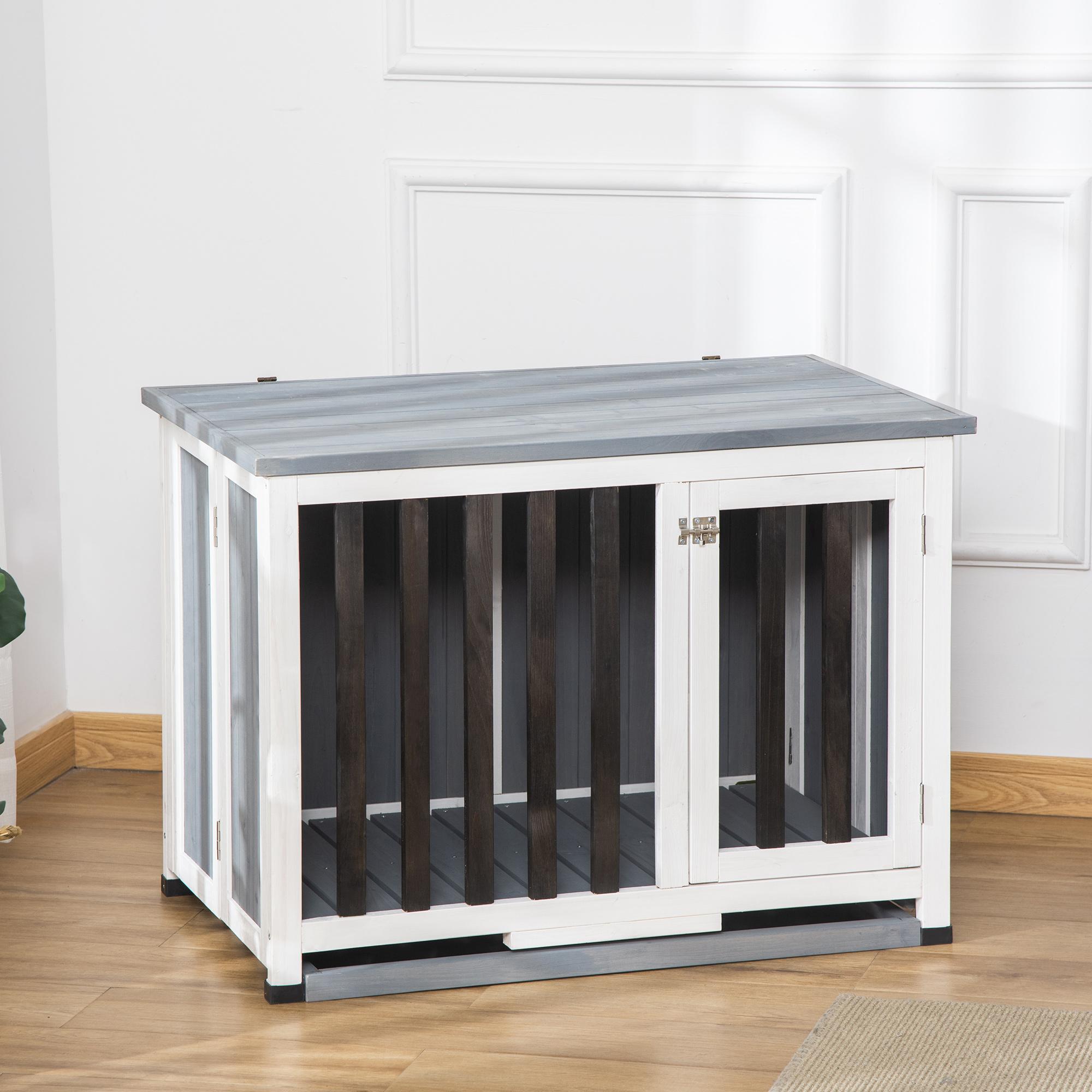 Gabbia Pieghevole per Cani Max 15 Kg 84,5x51,4x61 cm in Legno Bianco e Grigio